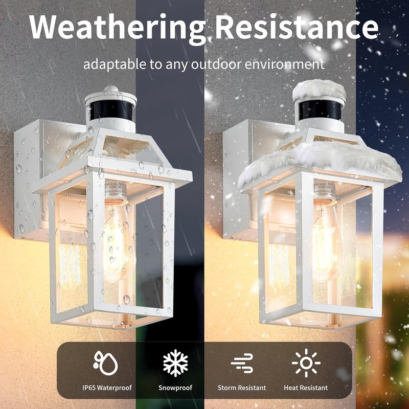 Yisuro Porch Lights with GFCI Outlet, Dusk to Dawn Motion Sensor Outdoor Light, 3 Lighting Modes Exterior Fixture, Outside for House Front Door Patio Garage(2 Pack White) - Image 4